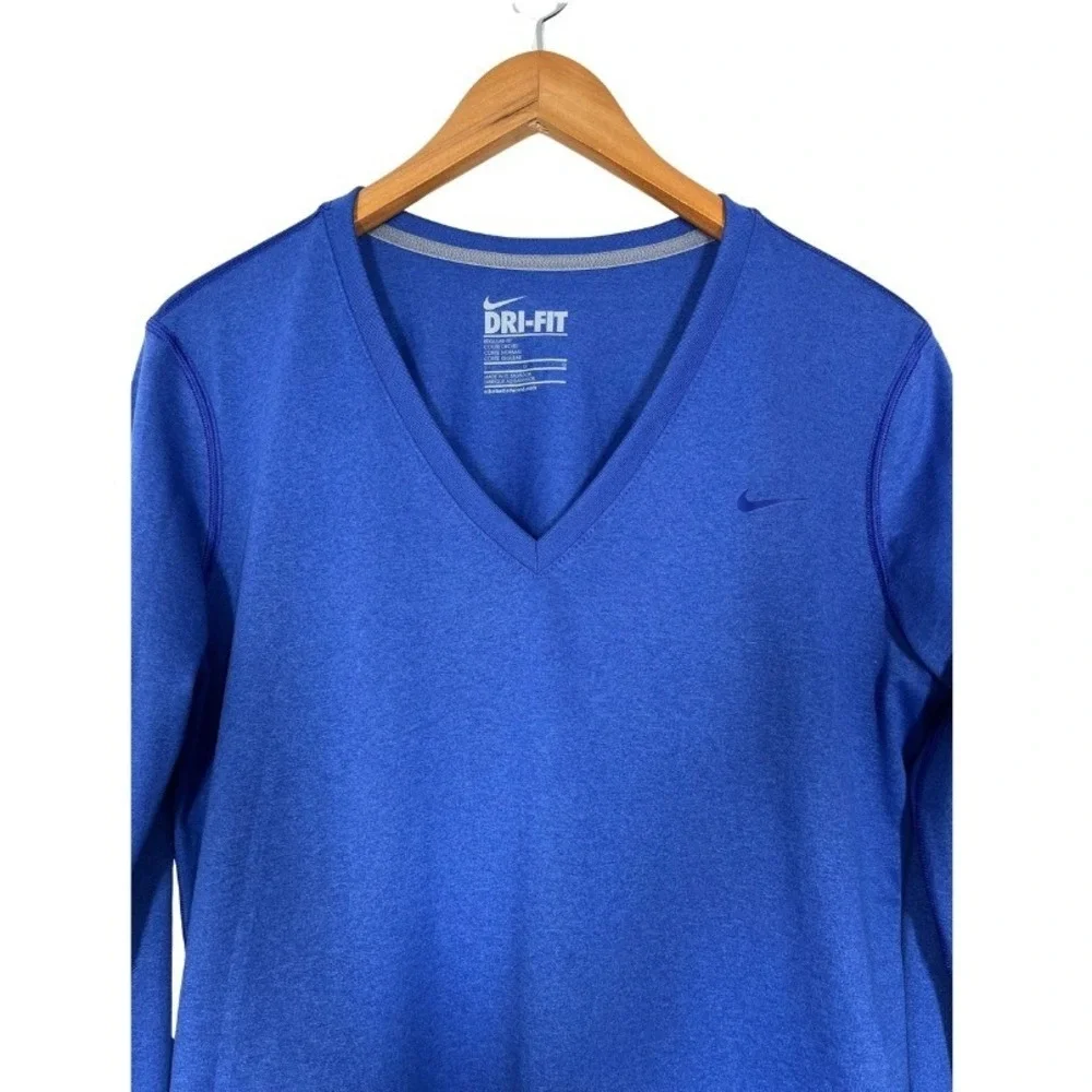 Nike Dri-FIT Mens Long Sleeve V-Neck Training Shirt Royal Blue Heather Large